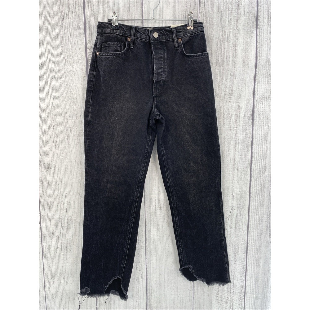 Free People We The Free Jeans Womens 25 Black Tapered Baggy Boyfriend Raw Hem